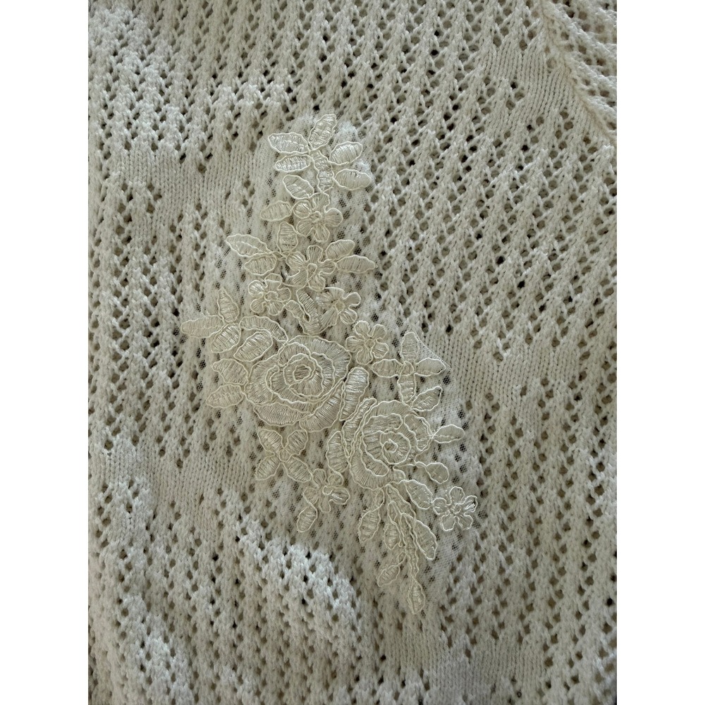 Celebrity Pink Bridgerton Square Neck Cardigan Cream Lace Pointelle Sweater L - Picture 6 of 9